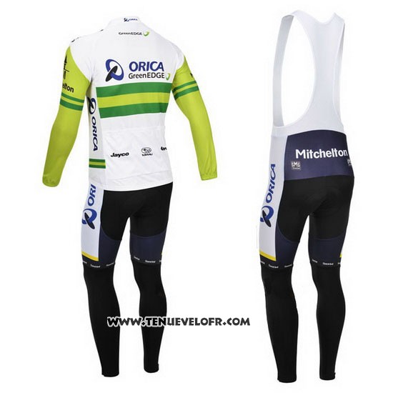 2013 Maillot Ciclismo Orica GreenEDGE Blanc et Vert Manches Longues et Cuissard